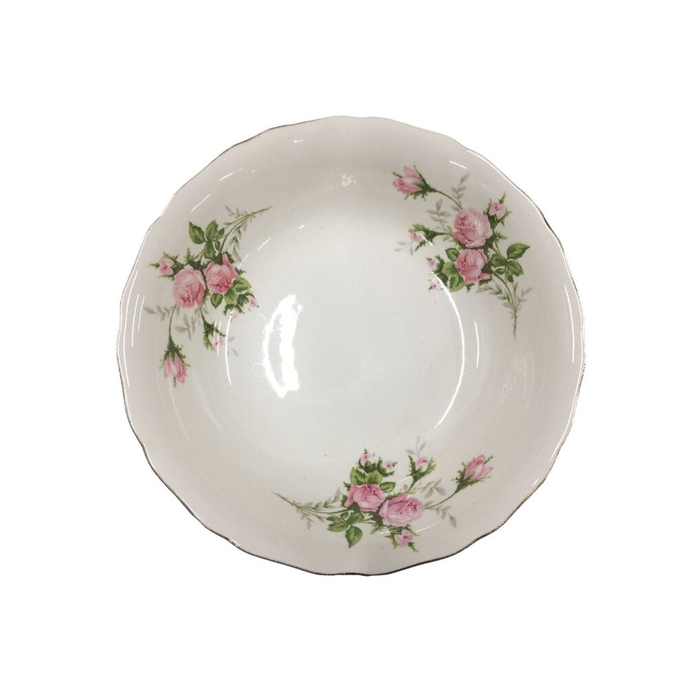 Vintage Canonsburg Hallmark Of Quality Bowl With Ruffled Gold Border & Pink Rose